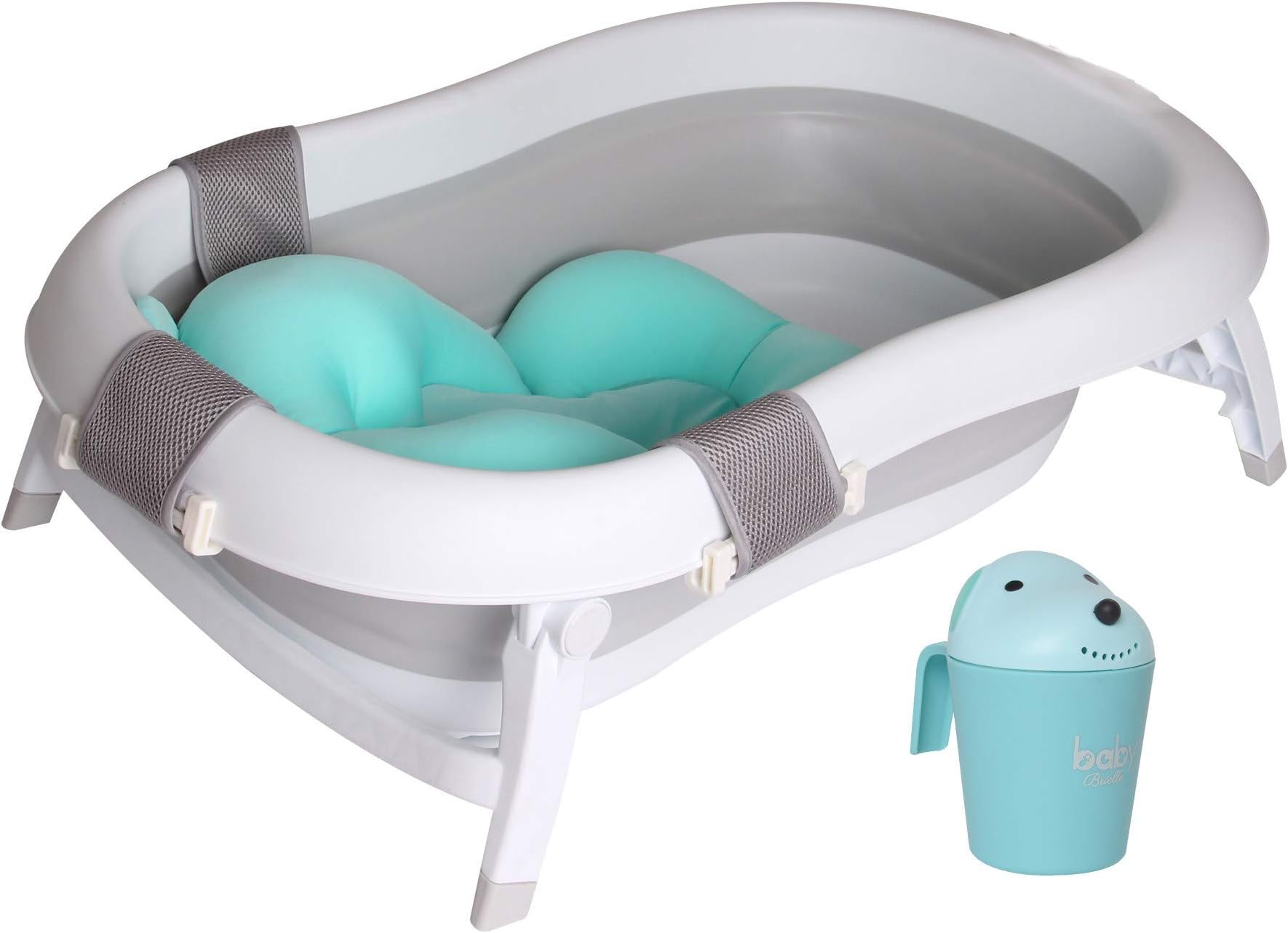 Baby Brielle 3-in-1 Portable Collapsible Infant to Toddler Space Saver Foldable Bath tub - Anti Slip Skid Proof - with Cushion Insert & Water Rinser for Bathing Newborns