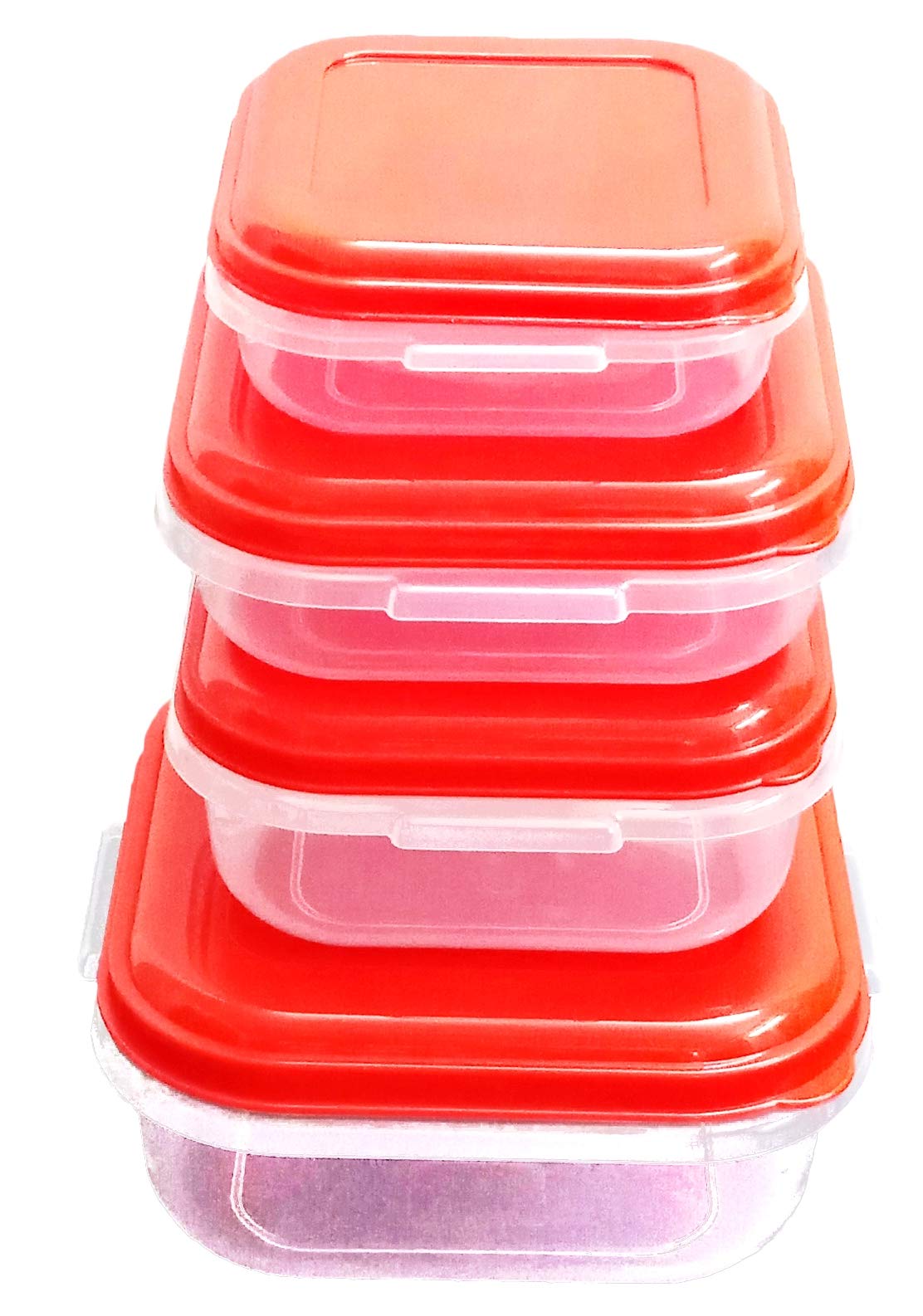 Fresco Square Microwave Safe Container Set, Utility Box, 2000 ml, 1000 ml, 800 ml,400 ml (Pack of 4, Red)