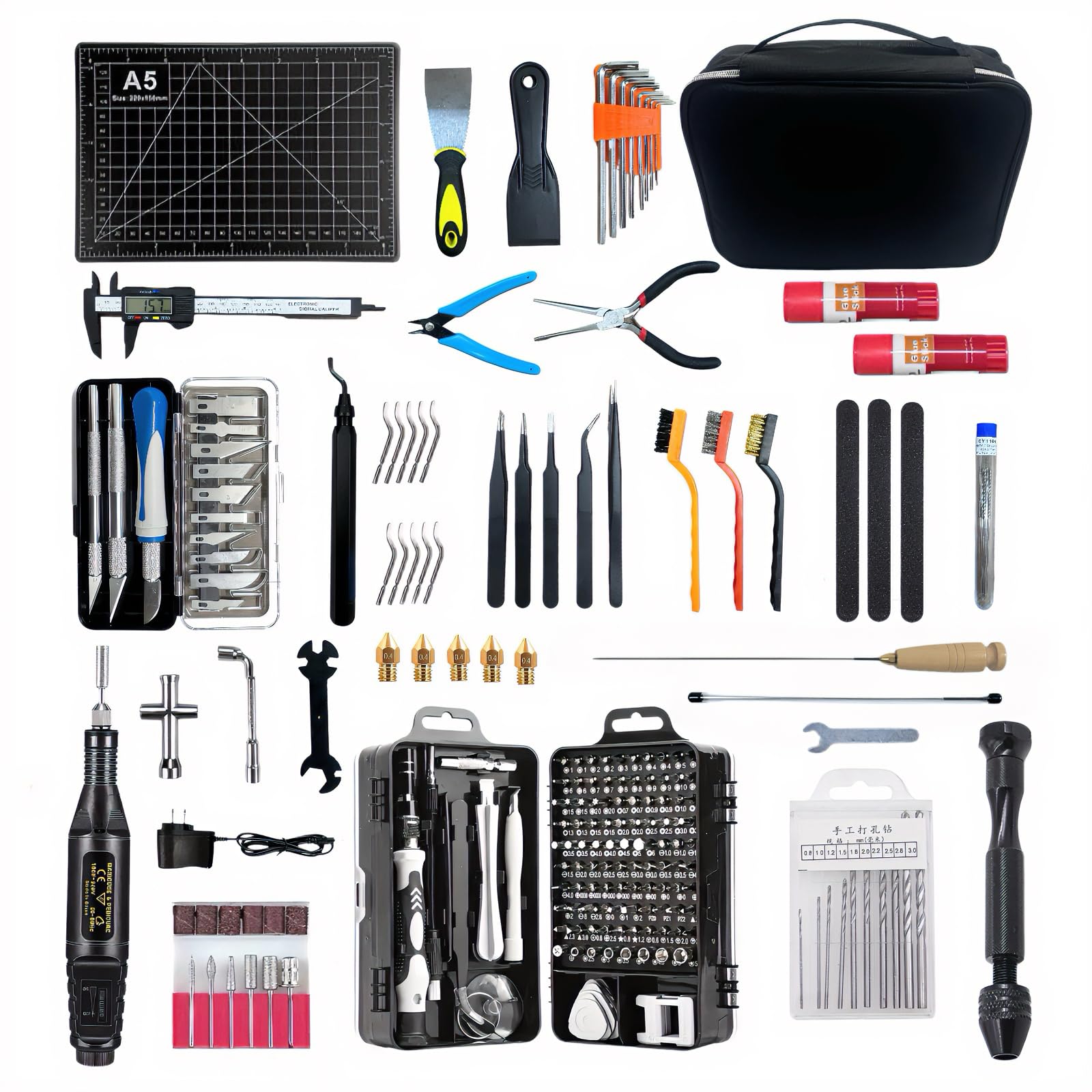 - 3D Printer Tools Kit,214 PCS 3D Printing Accessory Tools Kit with Password Lock Storage Bag,3D Printer Accessory Including Removing Tools,Cleaning Tools,Preprocessing Tools,Finishing Tools