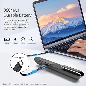 Norwii Rechargeable Bluetooth Presentation Clicker, Wireless Presenter, PowerPoint Presentation Remote with Pointer, Slide Clicker with 328ft Range for Teacher and Presenter, macOS Applicable