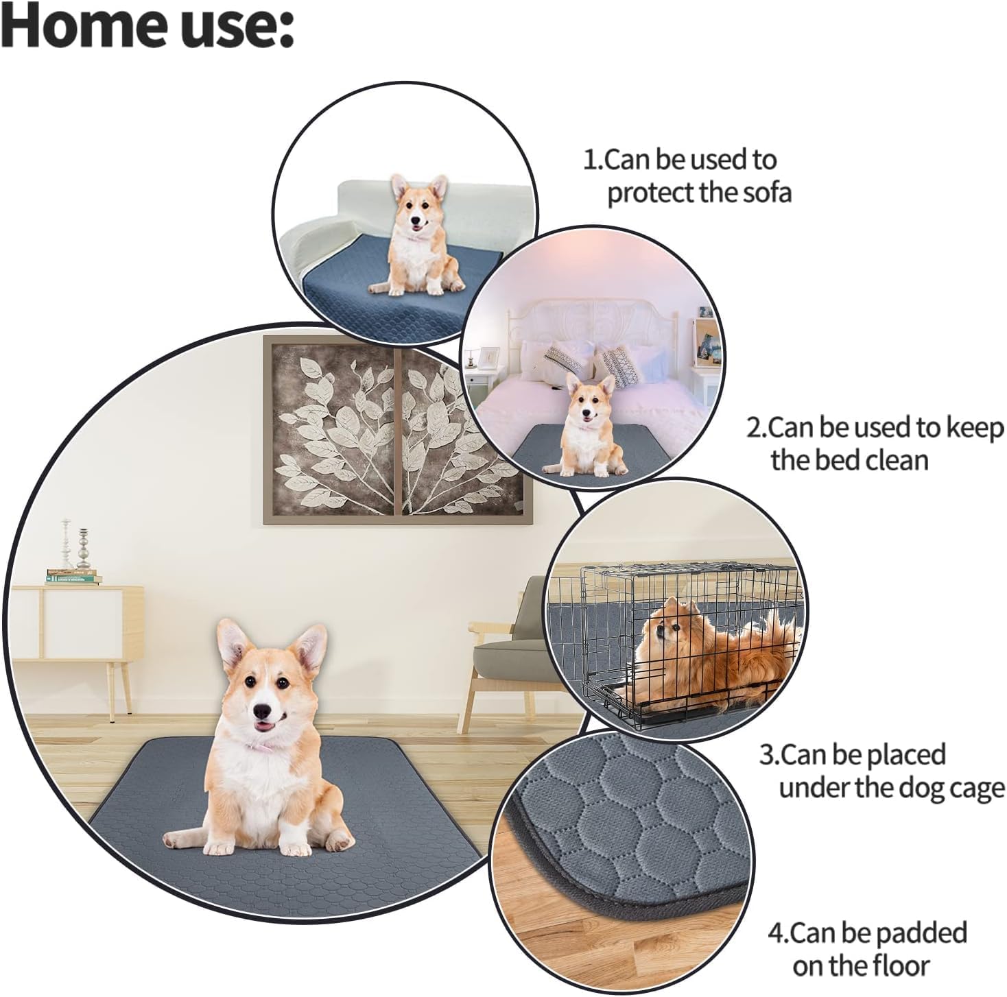 2 Pack Washable Dogs Pee Pads, 36" x 24", Waterproof Reusable Pet Training Pads, Non Slip Dog Bowl Mats with Great Absorption, Reusable Puppy Pee Pads for Floor, Sofa,Cage