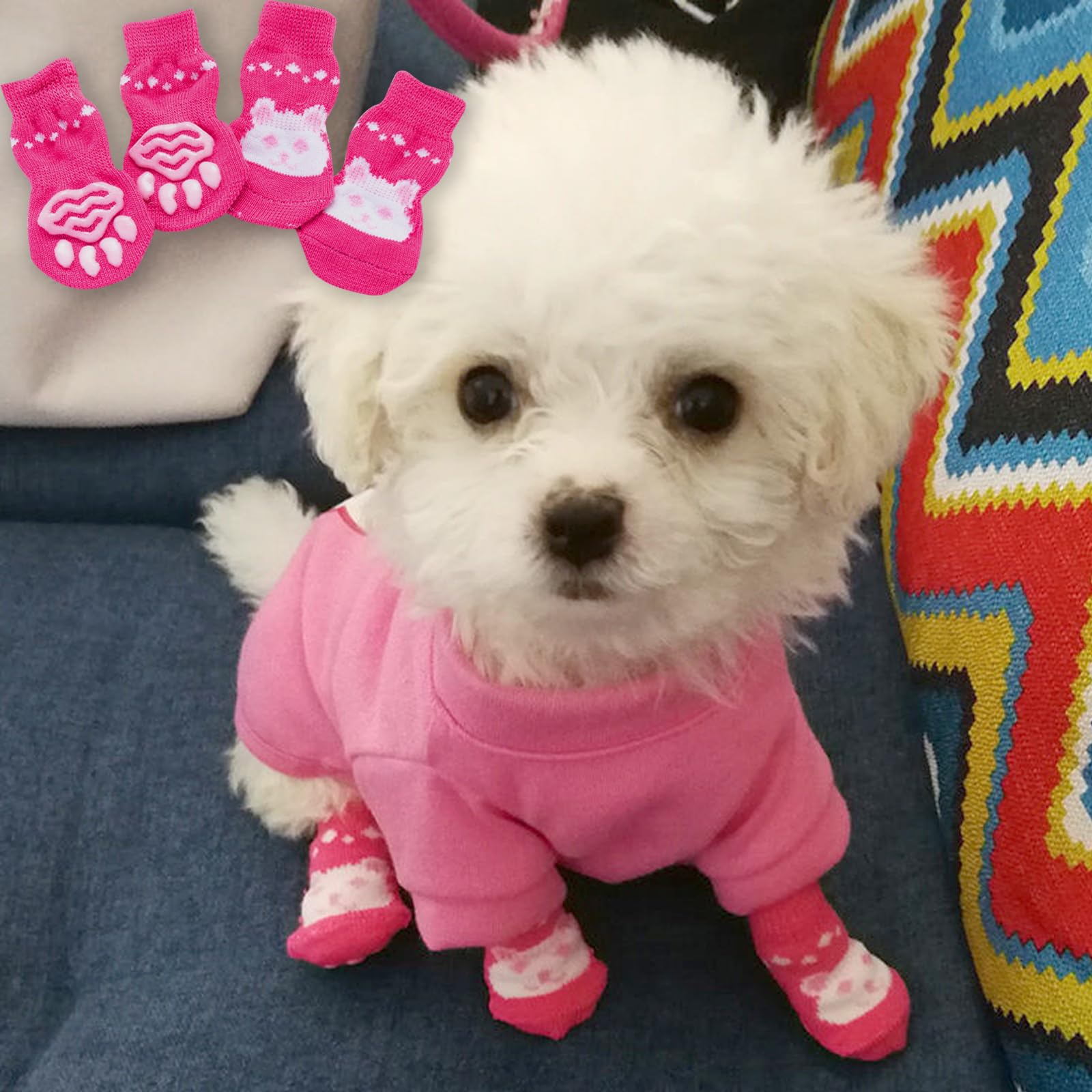 TYXHXTF 16PCS Chaussettes Antidérapantes pour Chien et Chat - Protège-Pattes et Chaussons pour Petits Animaux