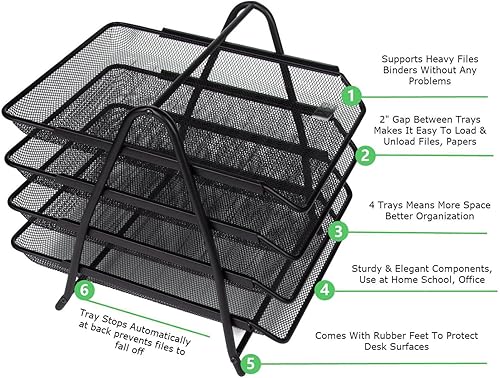 Miniatura 5 de ABPETE Bandeja organizadora de papel, organizador de documentos de 4 capas, organizador de escritorio para clasificar documentos de papel en la