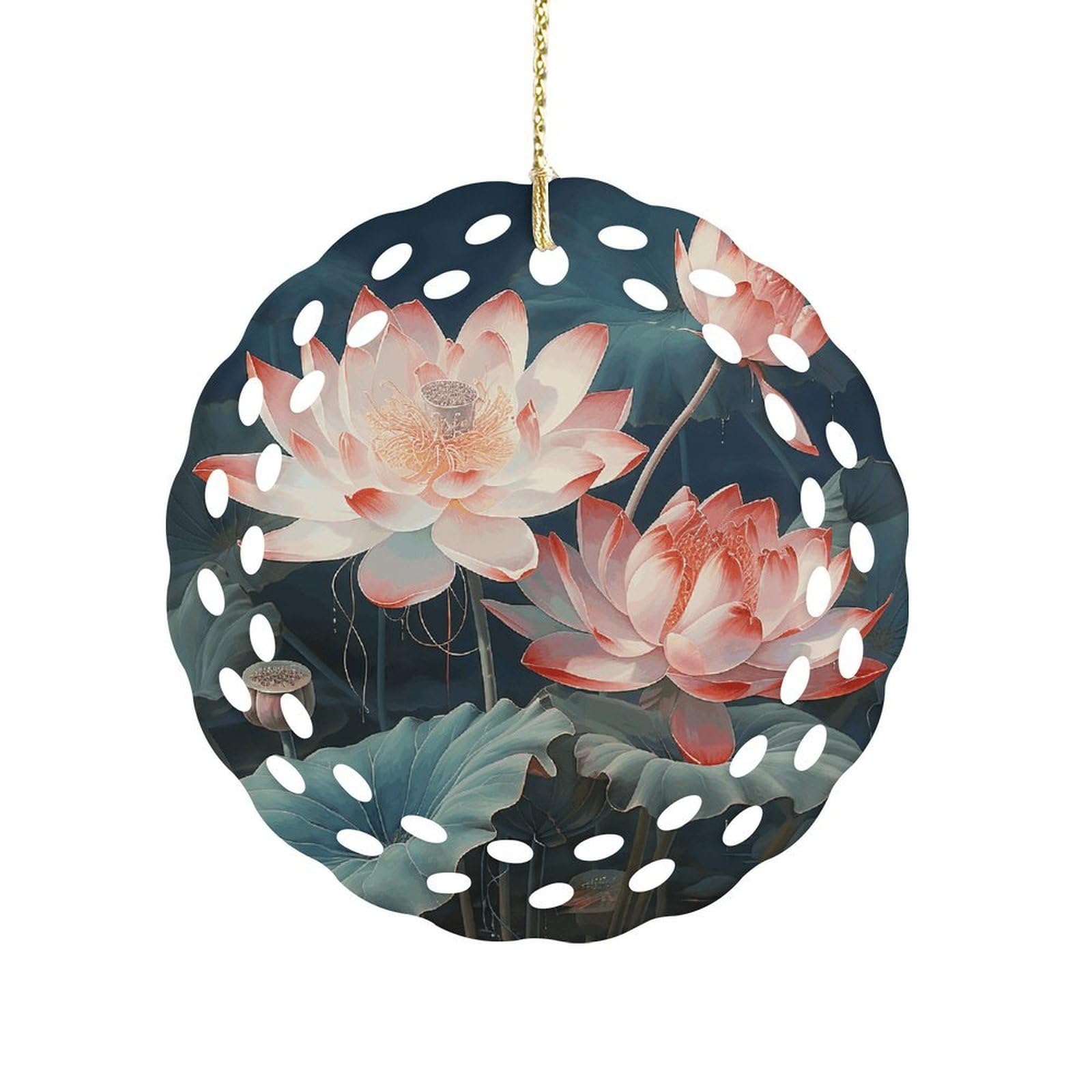 Fodpand Women's Style Dragonfly And Lotus Ceramic Ornament For Home Decor 3.2" Round Tree Decoration Christmas Ornaments For Men Double-Sided Design