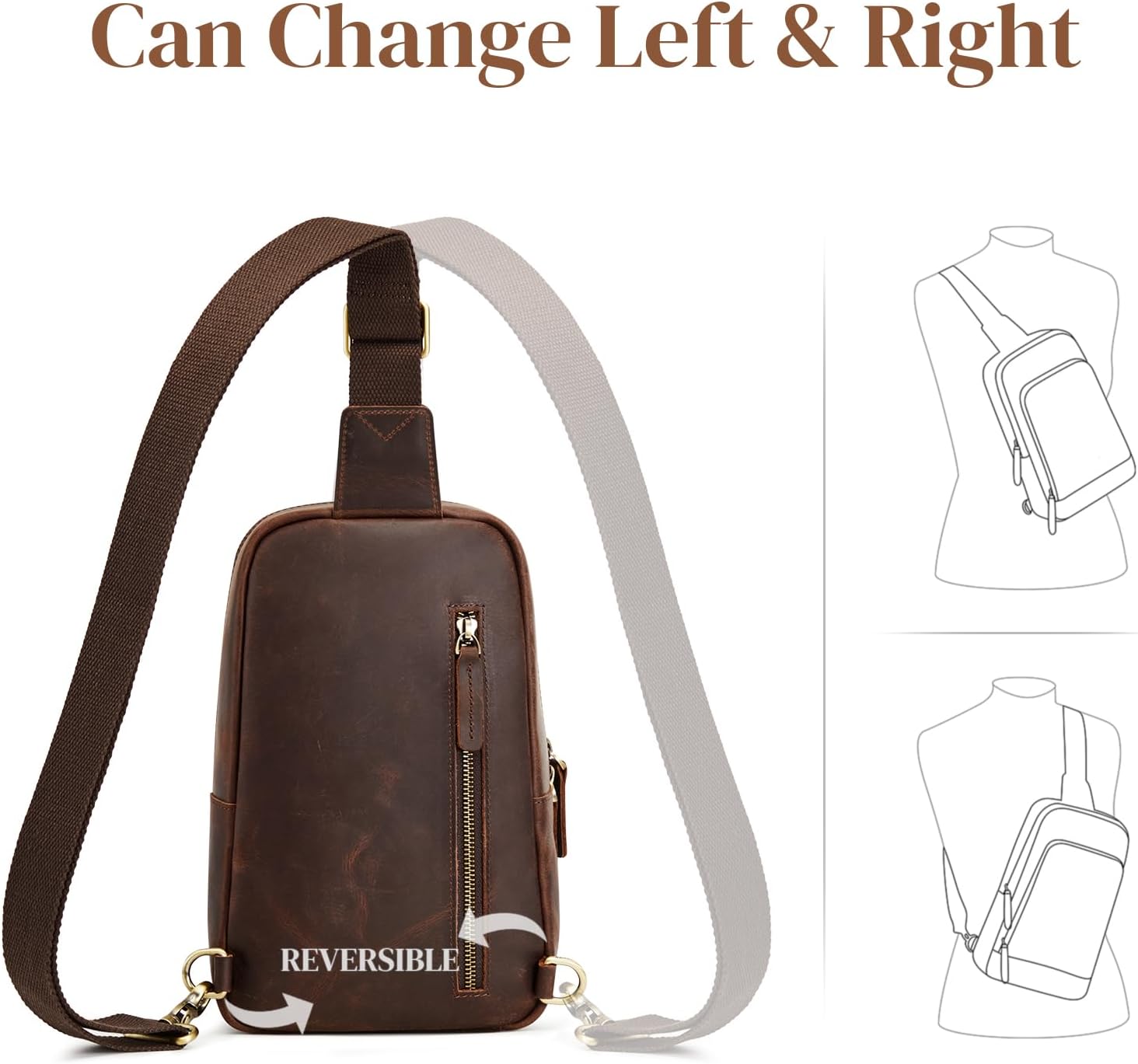 S-ZONE Sling Bag for Men Women RFID Blocking Top Grain Leather Crossbody Shoulder Bag Chest Hiking Daypack Travel - Image 7