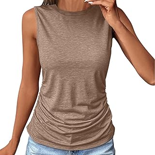 Tops Mujer Verano Elegán: Camiseta sin Mangas Mujer Verano Playa Cuello Redondo sin Mangas Tops de Verano Blusa de Color Sólido Blusa Casual Camiseta Deportiva Suelta Suelta Top Vintage Clásico