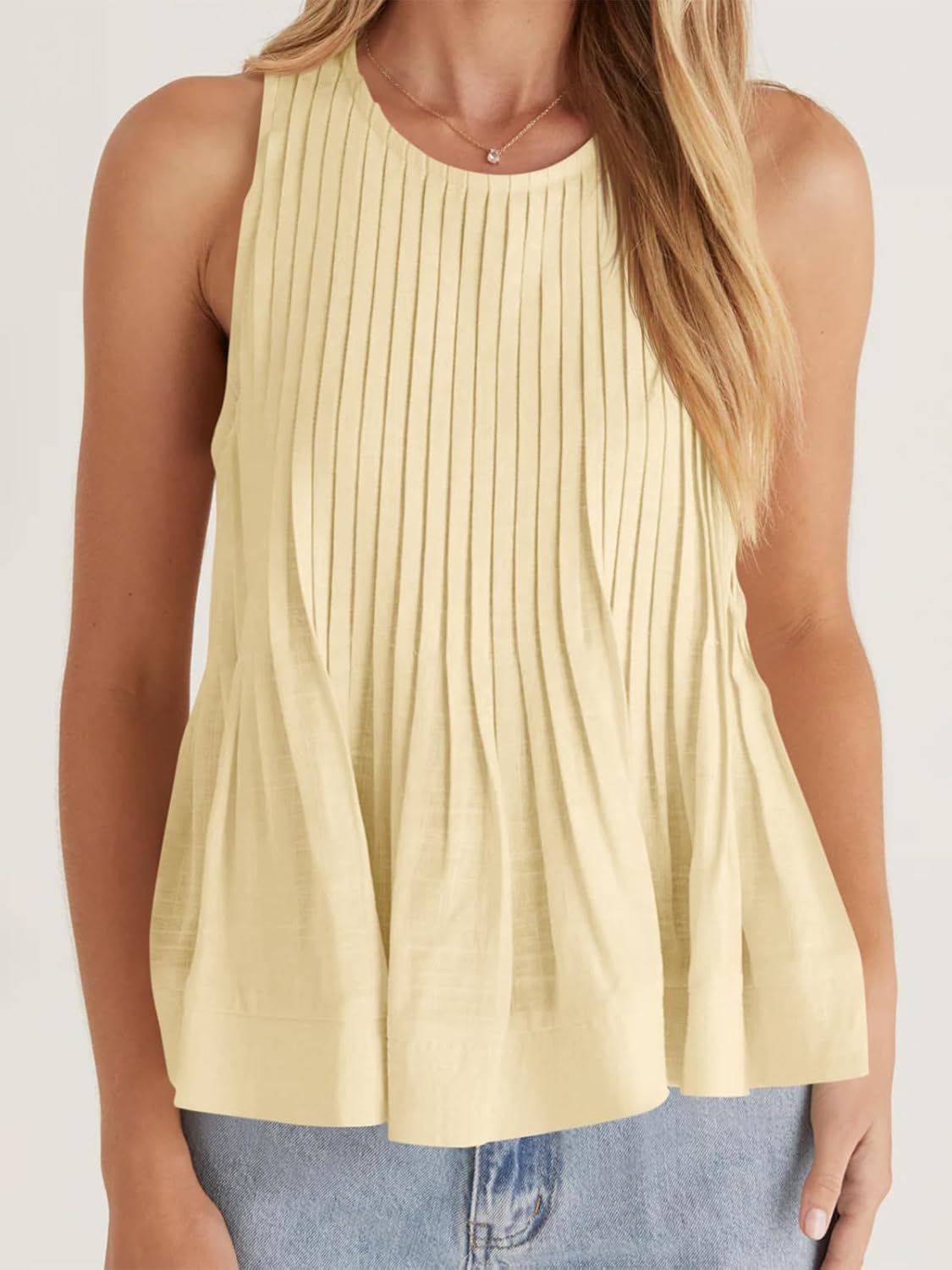 Cicy Bell Pleated Peplum Tank Tops for Women Summer Casual Sleeveless Womens Babydoll Blouse Flowy Cotton Shirt - Image 6