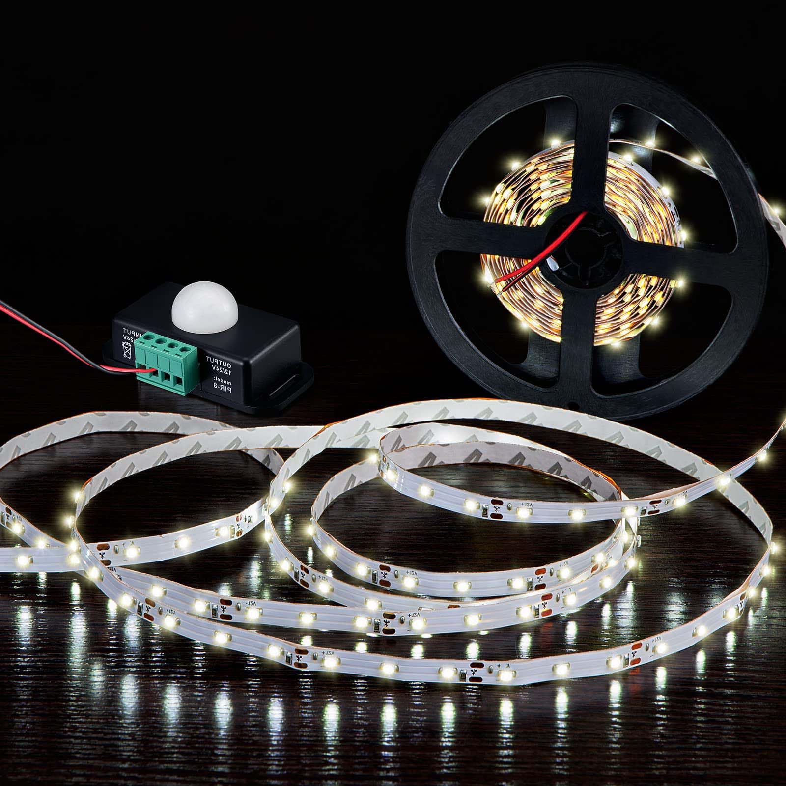 Lot de 6 détecteurs de mouvement PIR - 12 V/24 V - Détecteur infrarouge LED réglable avec sondes intégrées pour bandes lumineuses flexibles - Noir
