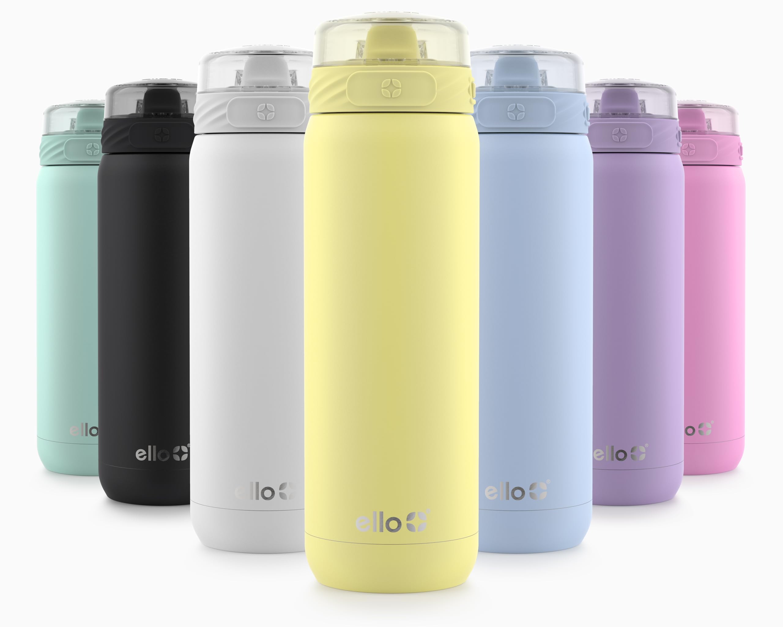 Ello Cooper 22oz Stainless Steel Water Bottle with Straw and Carry Handle, Double Walled and Vacuum Insulated Metal, Leak Proof Locking Lid with Soft Silicone Spout, Reusable, BPA Free, Lemonade