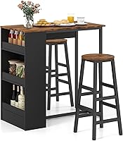 Vista 1 de Giantex Juego de mesa de comedor de 3 piezas, mesa de cocina rectangular de 36 pulgadas y 2 taburetes de bar con estantes de almacenamiento, juego