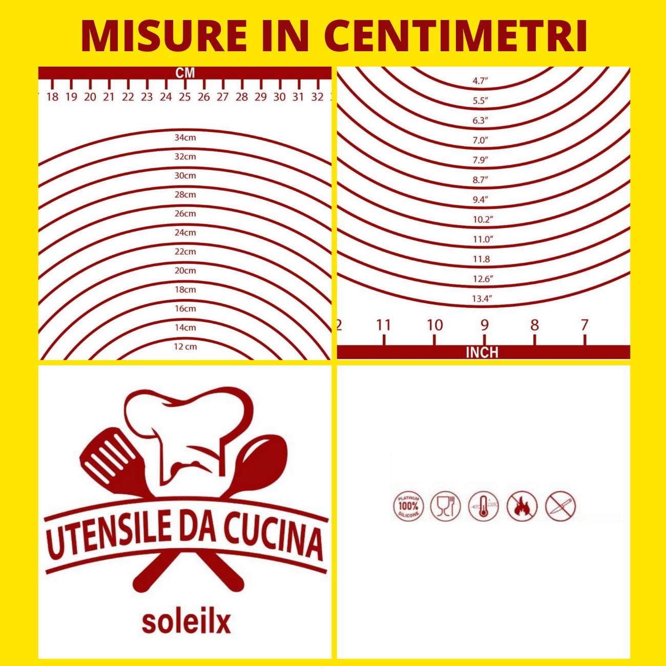 GlasFlength Spianatoia per Impastare, Grande 70×50cm Tappetino Silicone Cucina Antiaderente Antiscivolo tavola impastare con Misurazione Riutilizzabile Spianatoia Impastare per Pizza Pasta Macaron