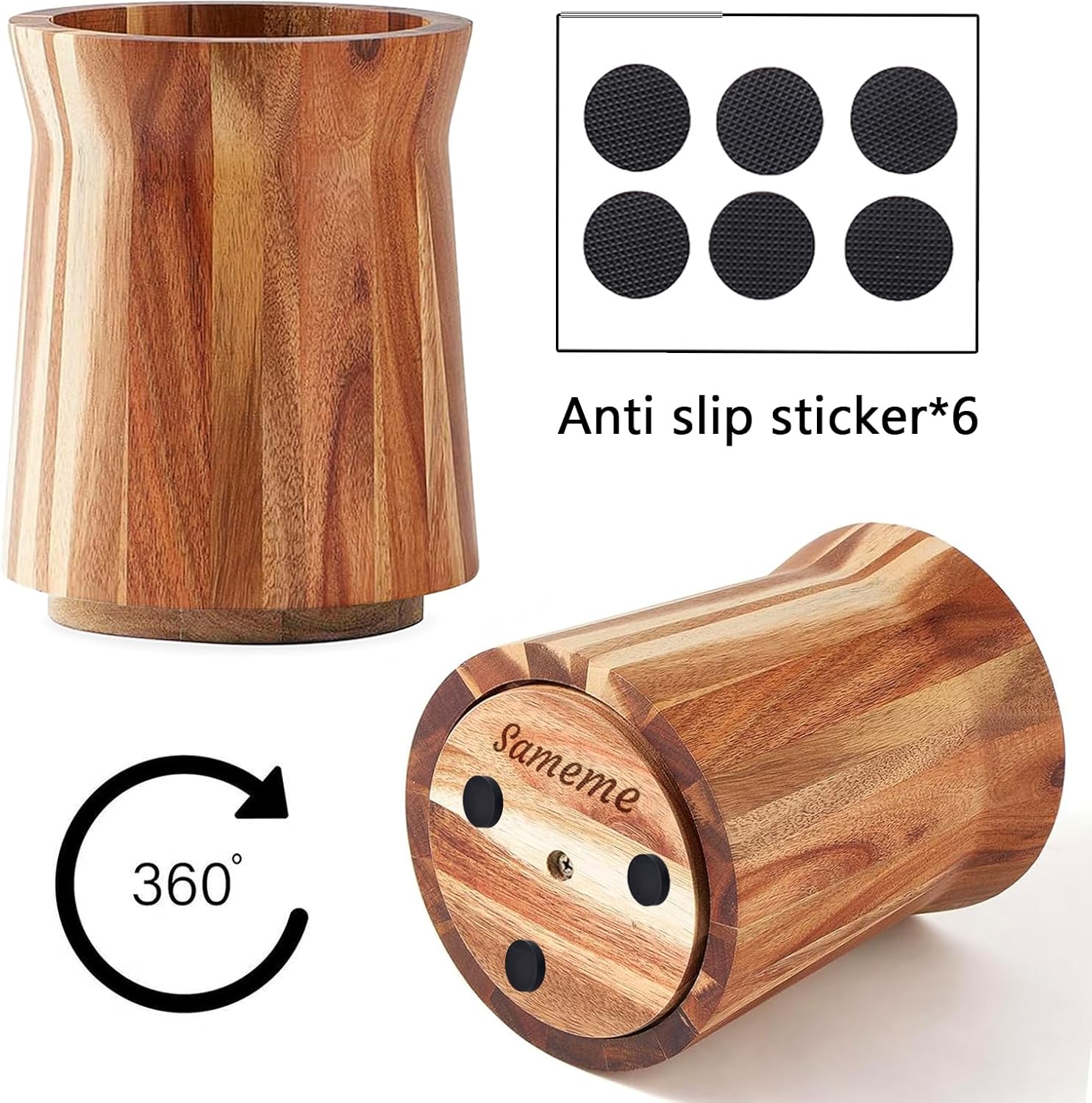 Acacia Wood Utensil Holder for Kitchen Counter, 360° Rotating 7.3" Large Wooden Utensil Holder,Kitchen Utensil Crock for Countertop,Cooking Utensil Storage Organizer,Farmhouse Kitchen Decor