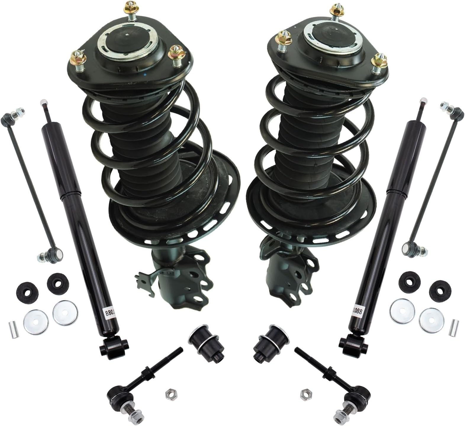TRQ Front and Rear Suspension Kit Complete Strut & Coil Spring Assembly Shock Absorber Sway Bar Stabilizer Link Compatible with 2011-2016 Scion tC