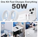 50W GaN USB C Bloc du chargeur mural,2 Port Ultra Petit plat USB-C Fiche de charge pliable & Adaptateur d'alimentation de type C à profil bas avec câbles de typeC pour iPhone COMMISSION ÉCONOMIQUE POUR L'EUROPE Pro Max,iPad,Galaxy, Deck de l'équipe