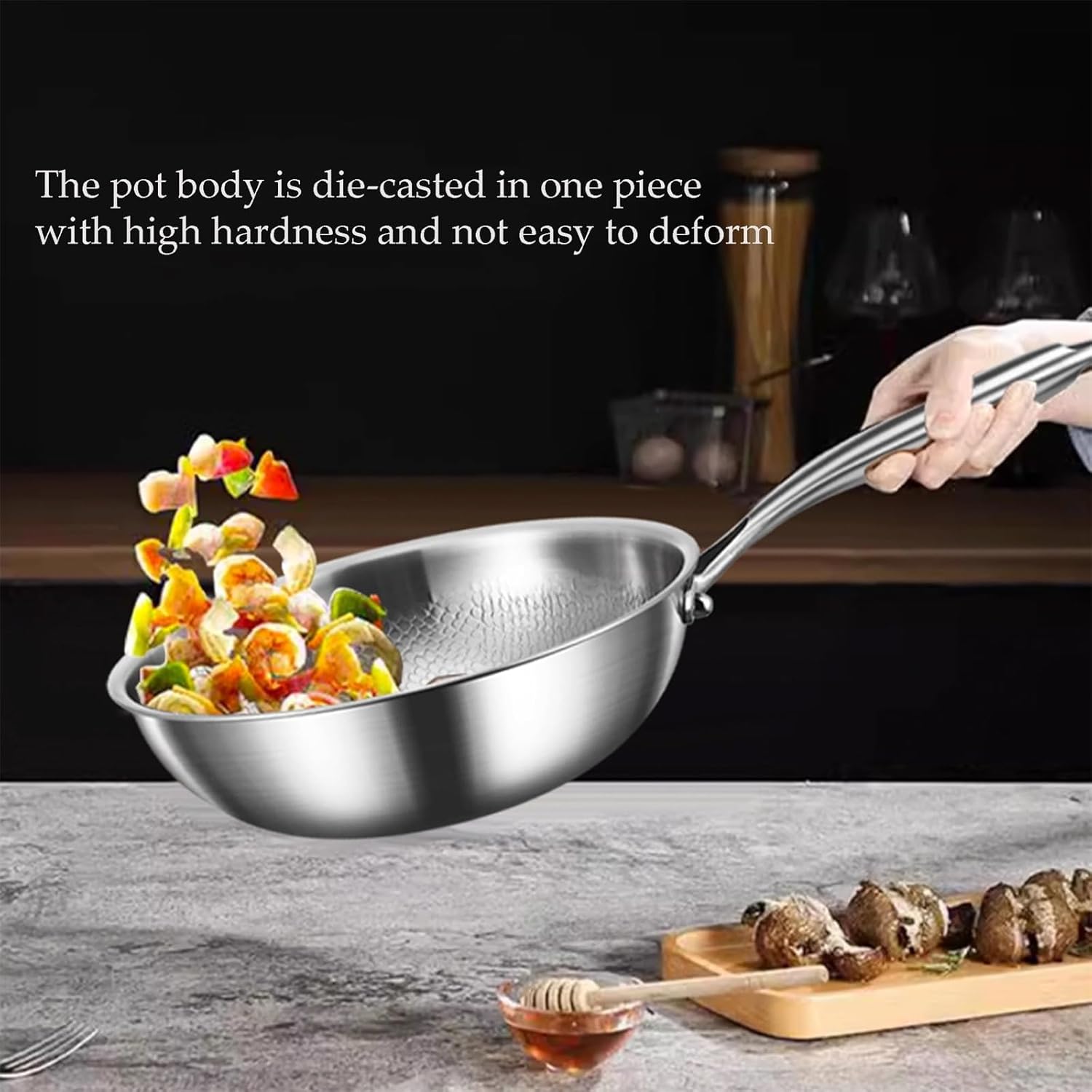 Titanium Hammered Pan Pro with Lid, Durable Scratch-Resistant Titanium Frying Pans for Cooking Non Stick, Even Heating for Cooking, Nutritious Pan for Cooking