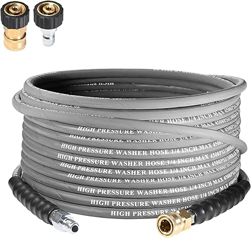 Miniatura 1 de Manguera de lavado a presión de 38 pulgadas, goma sin marcas de 25 pies para agua fríacaliente, reemplazo de arandelas de alta potencia con conexión