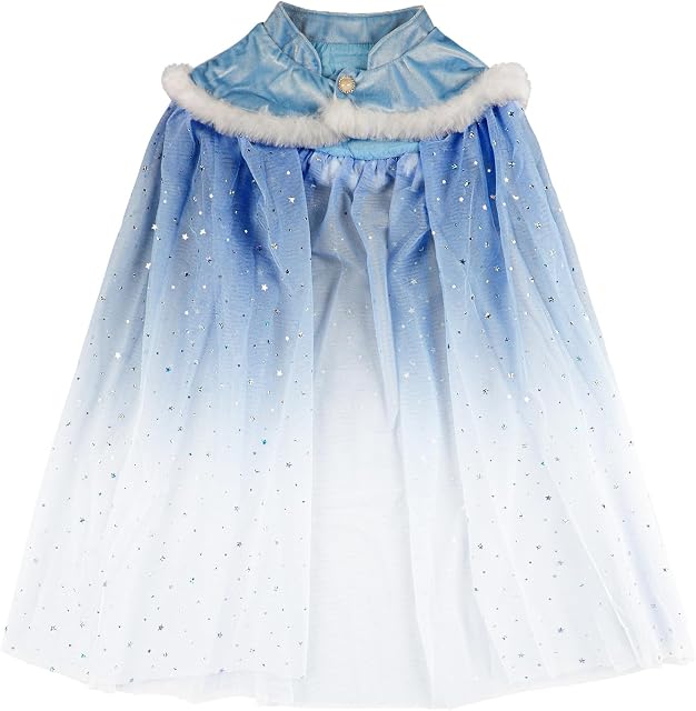 NICEYEA Full Length Princess Cape for Girls, Fluffy Princess Tulle Sequin Cloak, Halloween Christmas Fancy Dress Cosplay Costume Accessories Party Favor, 32'' Length