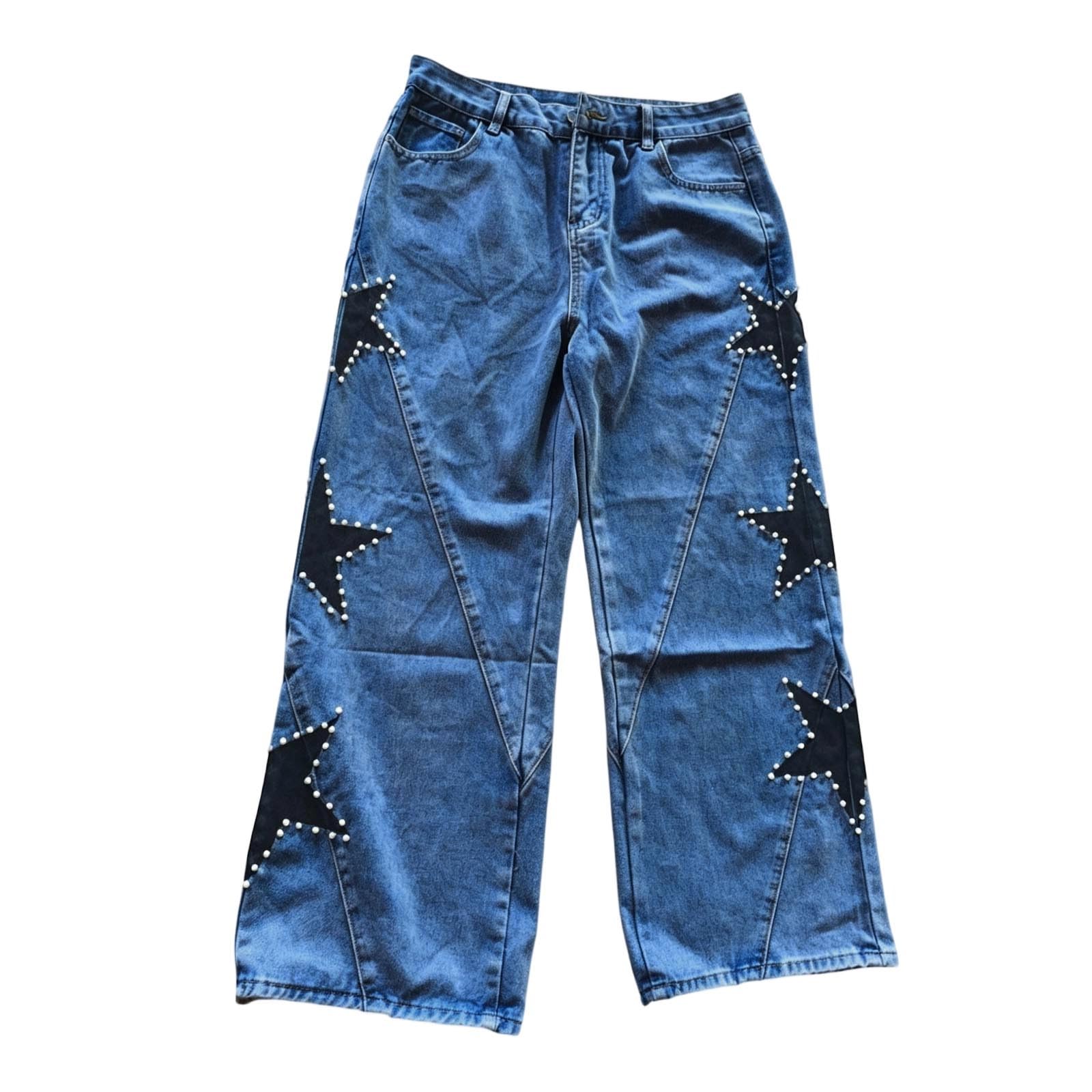 Lässige Jeans mit fünfzackigem Sternmuster, locker geschnitten und geradem Bein