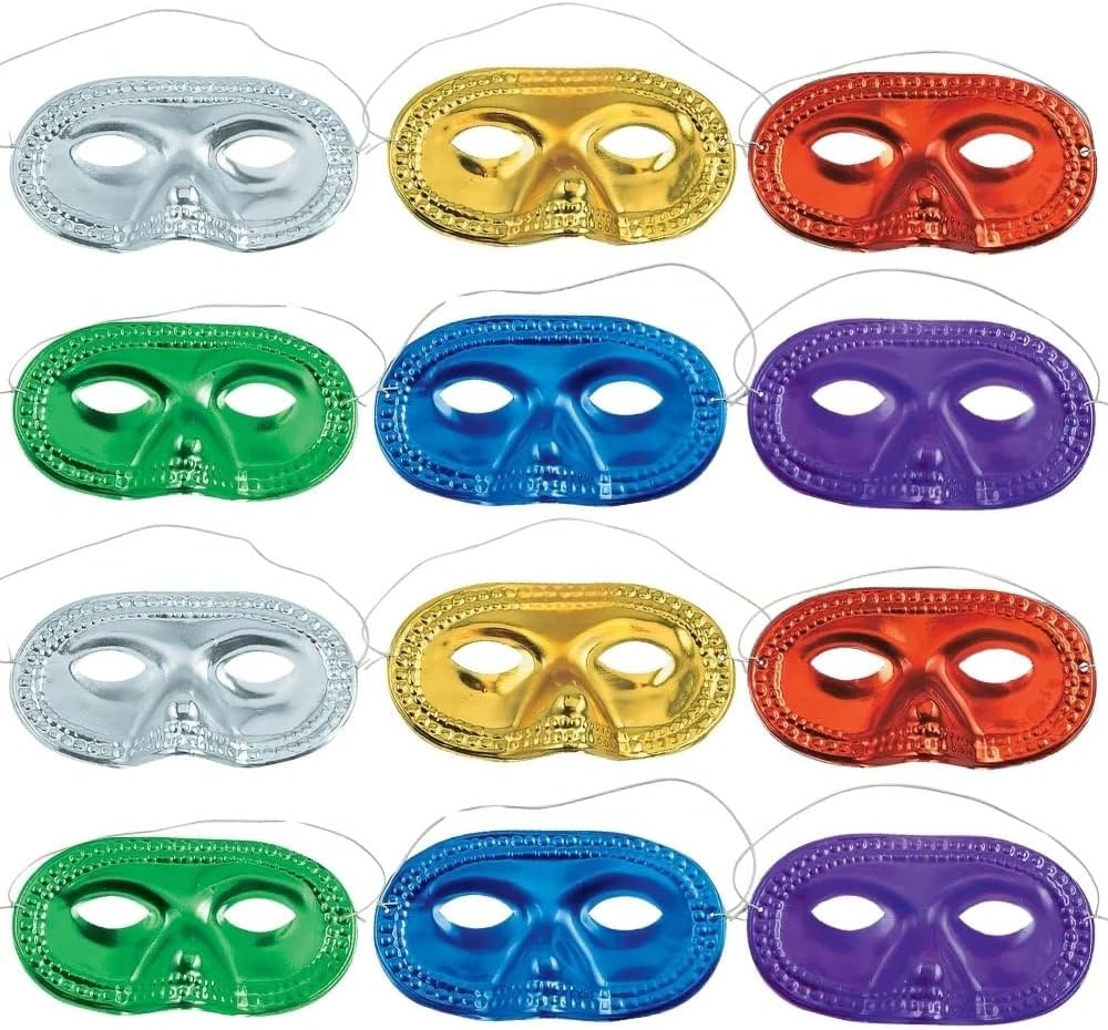 Fun Express Metallic Half-Masks (24 Pieces) - Masquerade Masks, Mardi Gras, Party Supplies