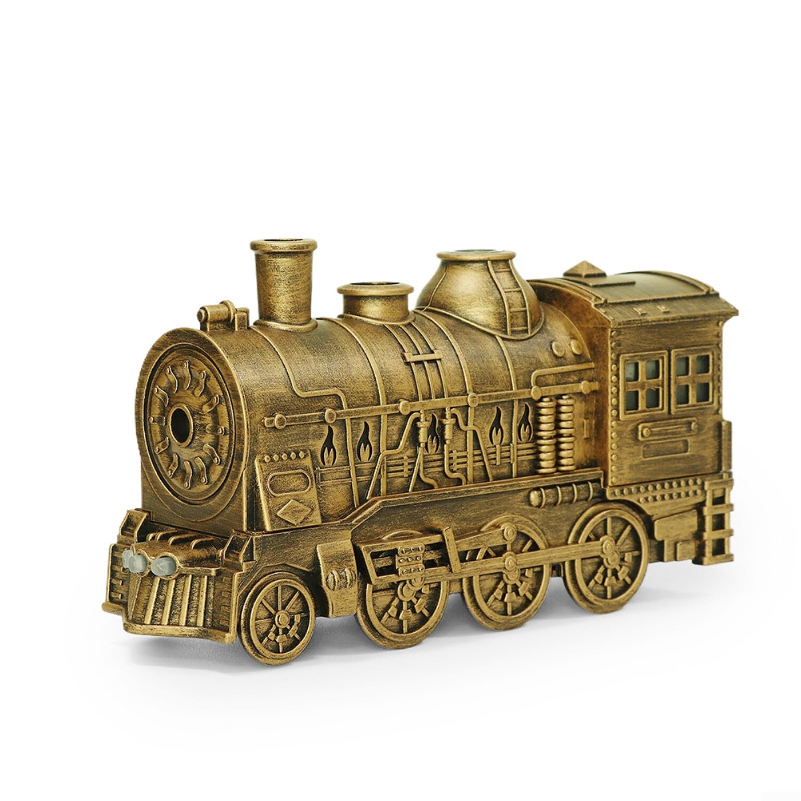 Diffuseur d'huiles essentielles train rétro 300ml, humidificateur d'aromathérapie avec télécommande, lumières bleues froides et flamme chaude, ultra-silencieux, arrêt automatique, grande capacité