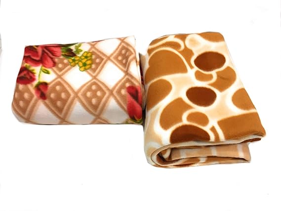 Homescape Polar Fleece Floral Lightweight Breathable Skin Friendly Super Soft Cosy Single Bed All Season Blanket (Camel-Brown) 60x90 inches (Set of 2)