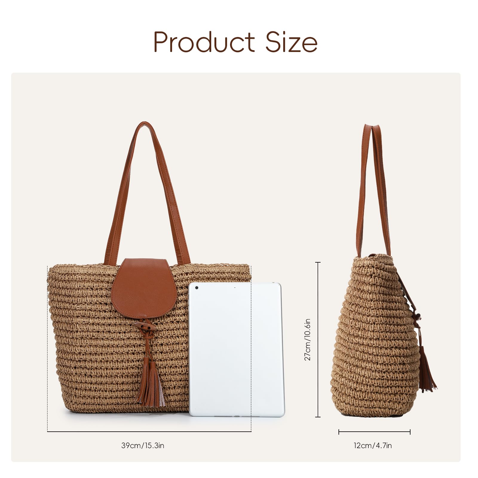 Sac Fourre-tout en Paille pour Femme Sac à Main Tendance pour La Plage Sac à Bandoulière Tissé Tendance pour Les Vacances