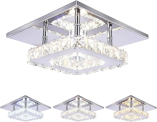 Miniatura 7 de Qieynel Candelabros de cristal modernos dorados con control remoto empotrado, lámpara de techo LED con cristales para baño, cocina, oficina,