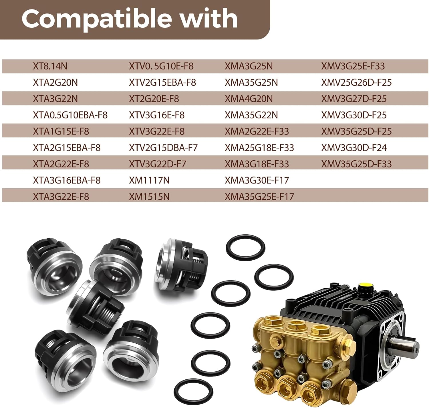 Pressure Washer Pump Check Valves Kit with O-Rings Replace AR1864 Compatible with Annovi Reverberi XTA XTV XM XMA XMV XT