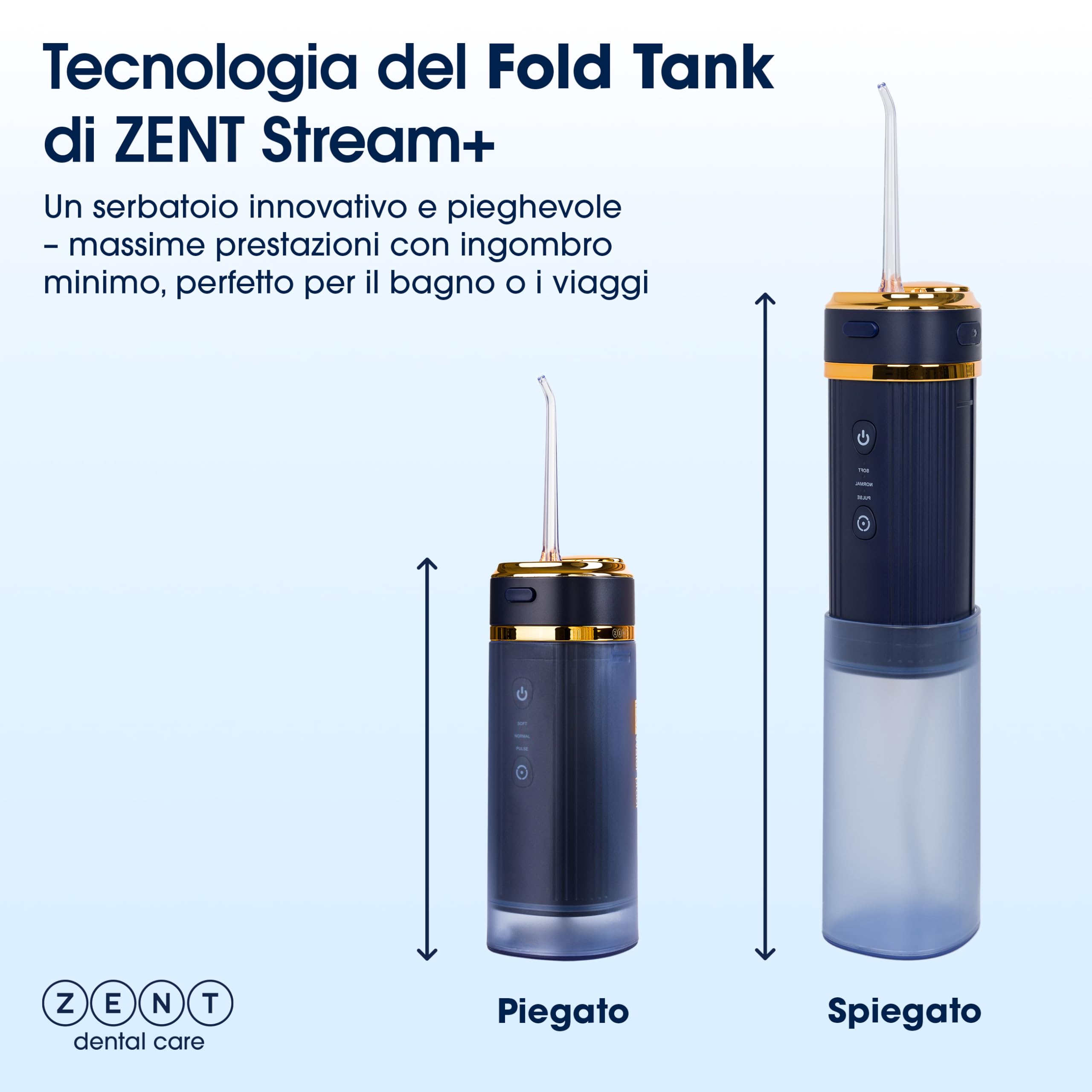 ZENT Idropulsore dentale portatile, Irrigatore orale da viaggio, Tecnologia rotante avanzata 360°, 3 testine speciali, Pressione regolabile, Rimozione della placca, Dimensioni compatte, Nero