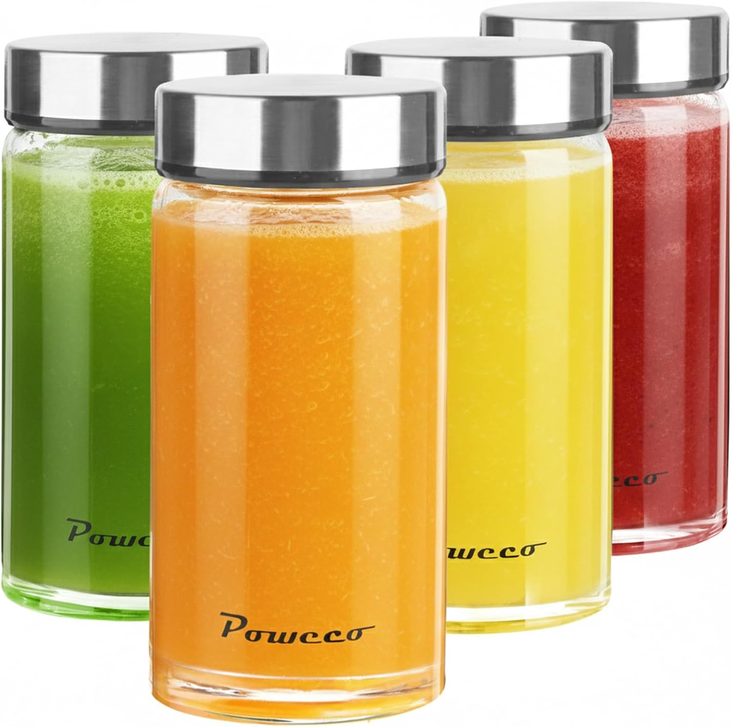 Glass Juice Bottles 6 Pack 16 oz - Wide Mouth Glass Water Bottles with Lids - for Juicing, Protein, Smoothie, Milk, Reusable, BPA Free, Stainless Steel Lids, Blender, Shaker Bottle (500ml)