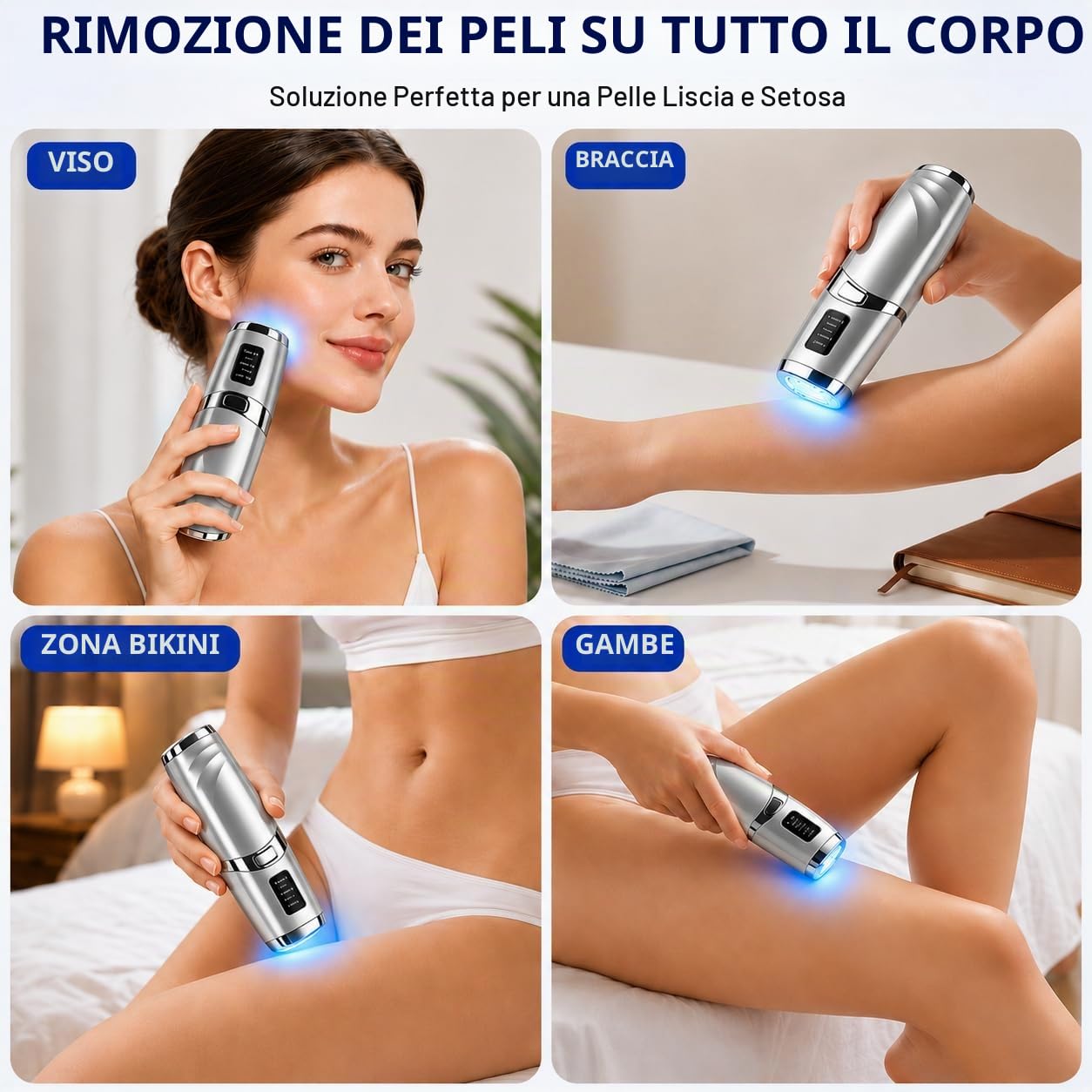 Epilatore Luce Pulsata con Funzione di Raffreddamento, 999999 Epilatore Laser 9 Livelli di Energia, Epilatore Per Donne e Uomini, Ascelle,Viso, Tutto il Corpo,
