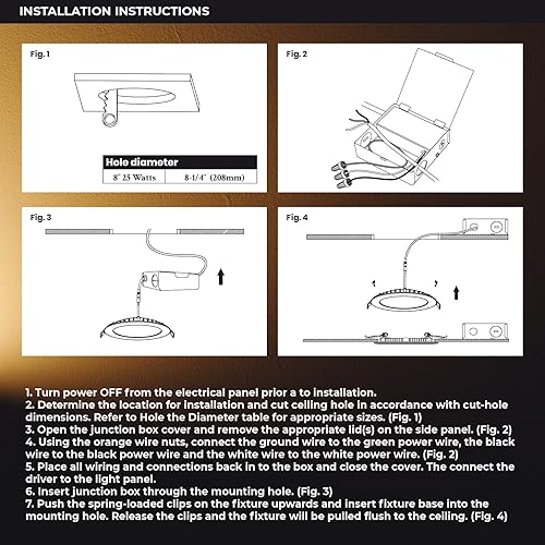 Miniatura 6 de Luz LED de techo redonda empotrable de 8" 25W regulable. 5CCT (2700K3000K3500K4000K5000K seleccionable) 2125 lúmenes, caja de conexiones incluida