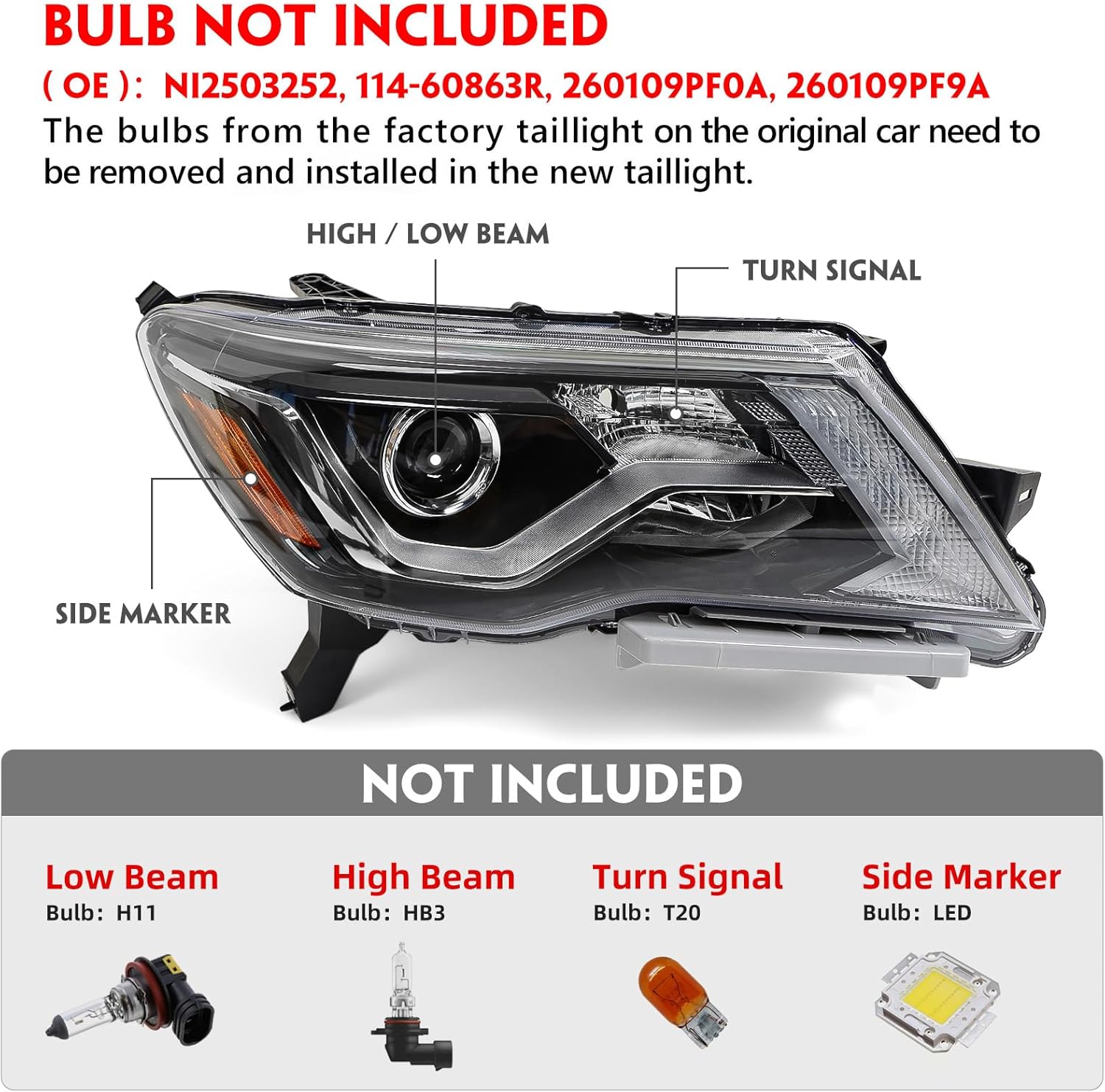 Huray Right Halogen Headlight Assembly Fit for Nissan Pathfinder 2017-2020 RH w/LED DRL Projector Headlamp OE Factory Head Light Replacement for NI2503252 114-60863R Passenger Side