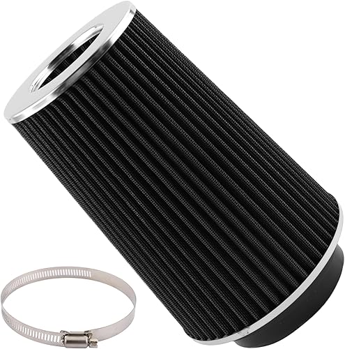 Miniatura 2 de AUTOKAY Filtro de aire universal de abrazadera, redondo, cónico, lavable, de 3 pulgadas/3.5 pulgadas/4 pulgadas ID de brida; 10.6 pulgadas (10.591