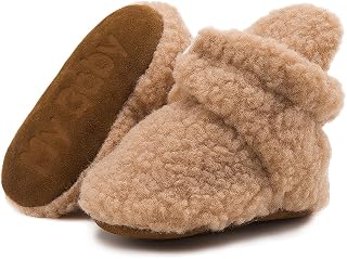 ohsofy Newborn Cotton Booties - Stay-On Winter Warm Slippers, Non-Skid Soft Ankle Boots for Infants 0-18 Months