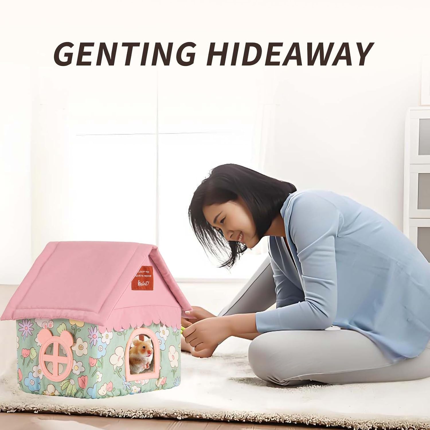 Hamster Hideout Hamster House & Rat Hideout with Removable Bracket, Breathable Small Animal Bed for Hamsters, Golden Bears - Easy Clean, No Bottom Design, 10.43” L x 9.25” W x 7.48” H (White)