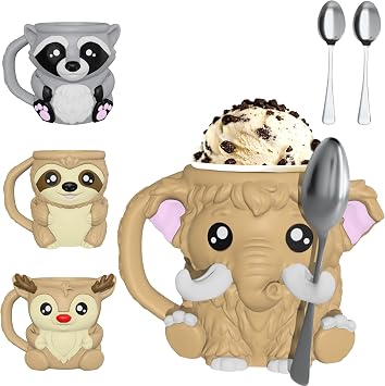 Highland Cow Ice Cream Pint Holder with Handle, Leak-Proof Ice Cream Container with 2 Spoons, Cute Animal Design for Ben & Jerrys, No Cold Hands, Reusable Gift Idea Light brown mammoth
