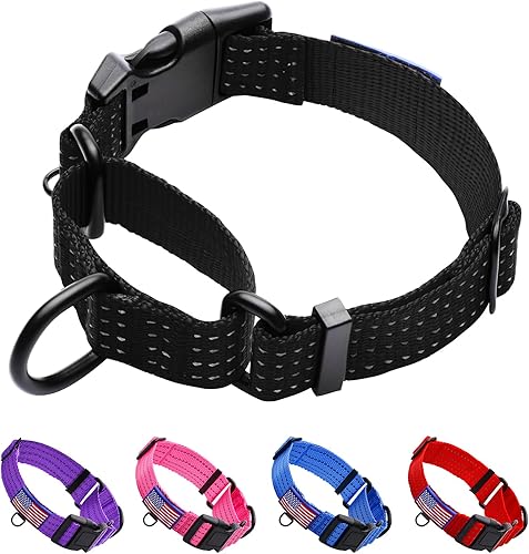 Miniatura 1 de LUCKYDC Collar Martingale para entrenamiento de perros. Collares reflectantes ajustables con hebilla, bandera de Estados Unidos, sin tirones, evita