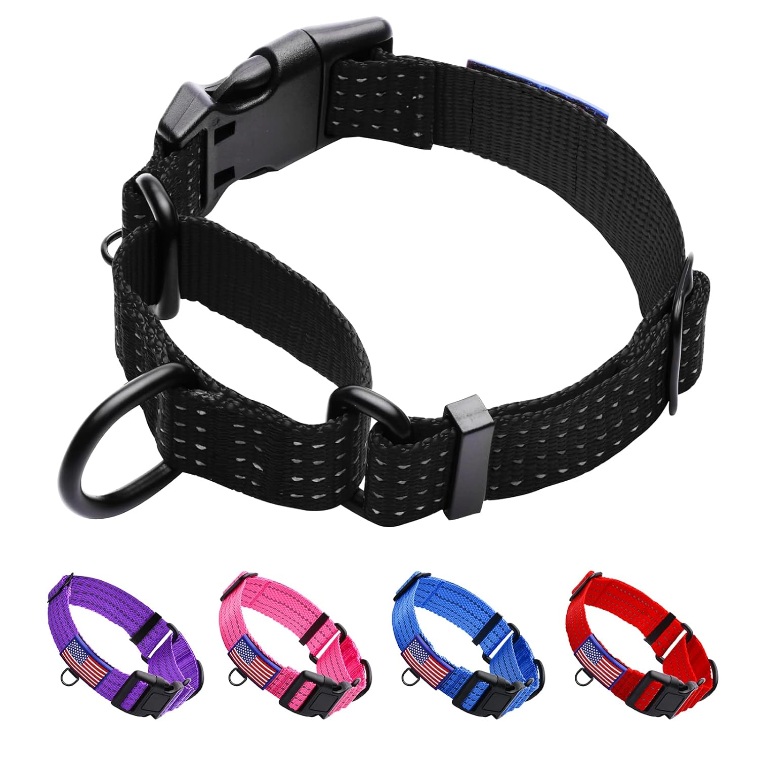 Martingale Collar for Training Dogs. Adjustable Reflective Collars with Buckle-USA Flag- NO Pull-Prevents Slipping Out, for Medium Large XL Dogs. Helps with Strong pullers(L,...