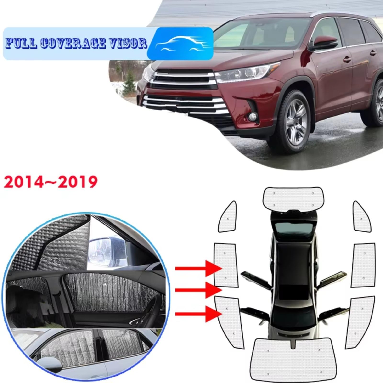 Parasol Ventana Coche para Toyota para Highlander XU50 2014~2019 2017 Parasol Parabrisas Coche Reflector Protección UV Delantero, Parasol Automático Protector Solar Lateral(Rear sunshades)