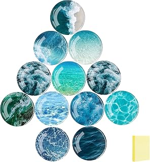 YFXJC 12Pcs Fridge Magnets - Round Ocean Magnets Decoration, Office Whiteboard Magnet, Cabinet Magnet, Funny Fridge Magnet, Dishwasher Magnet+100 Sheets/Pad Self-Stick Note Pads