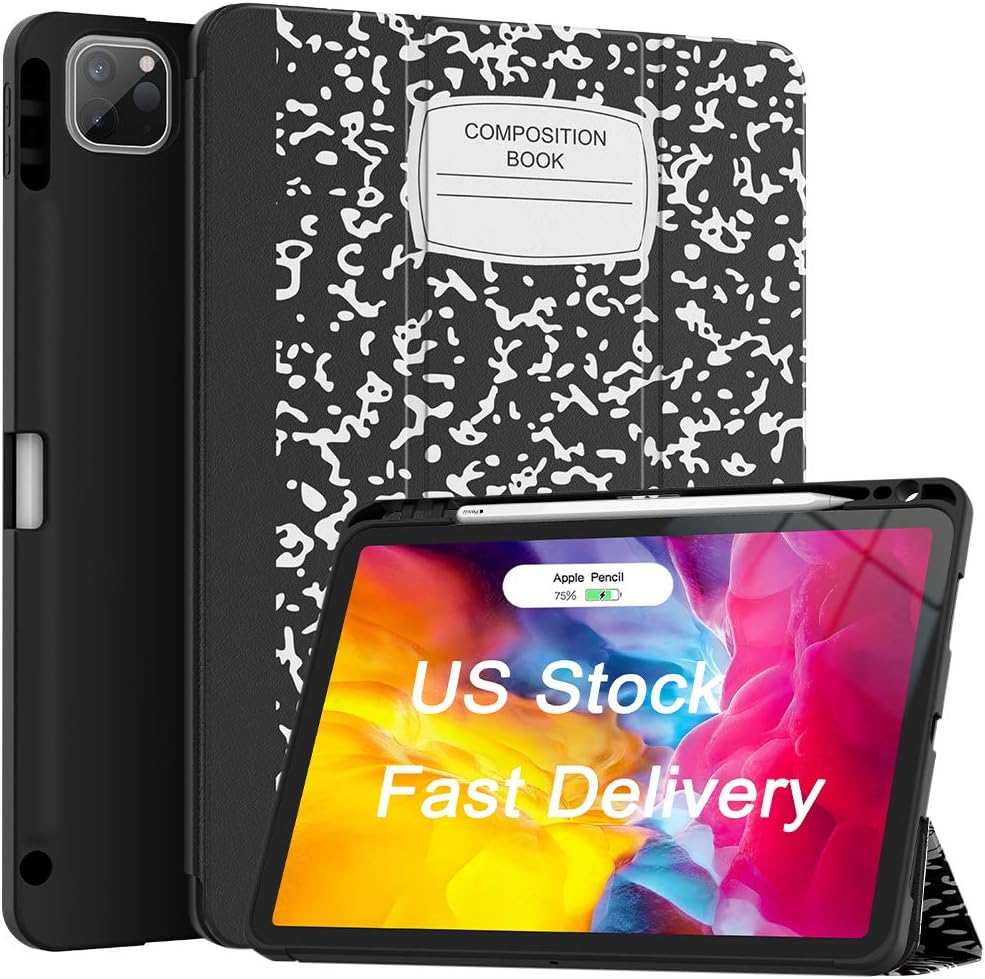 Soke Case for New iPad Pro 11 Inch 2020 & 2018 with Pencil Holder - Lightweight Smart Soft Cover [Supports Apple Pencil 2 Wireless Charging + Auto Wake/Sleep], Book Black