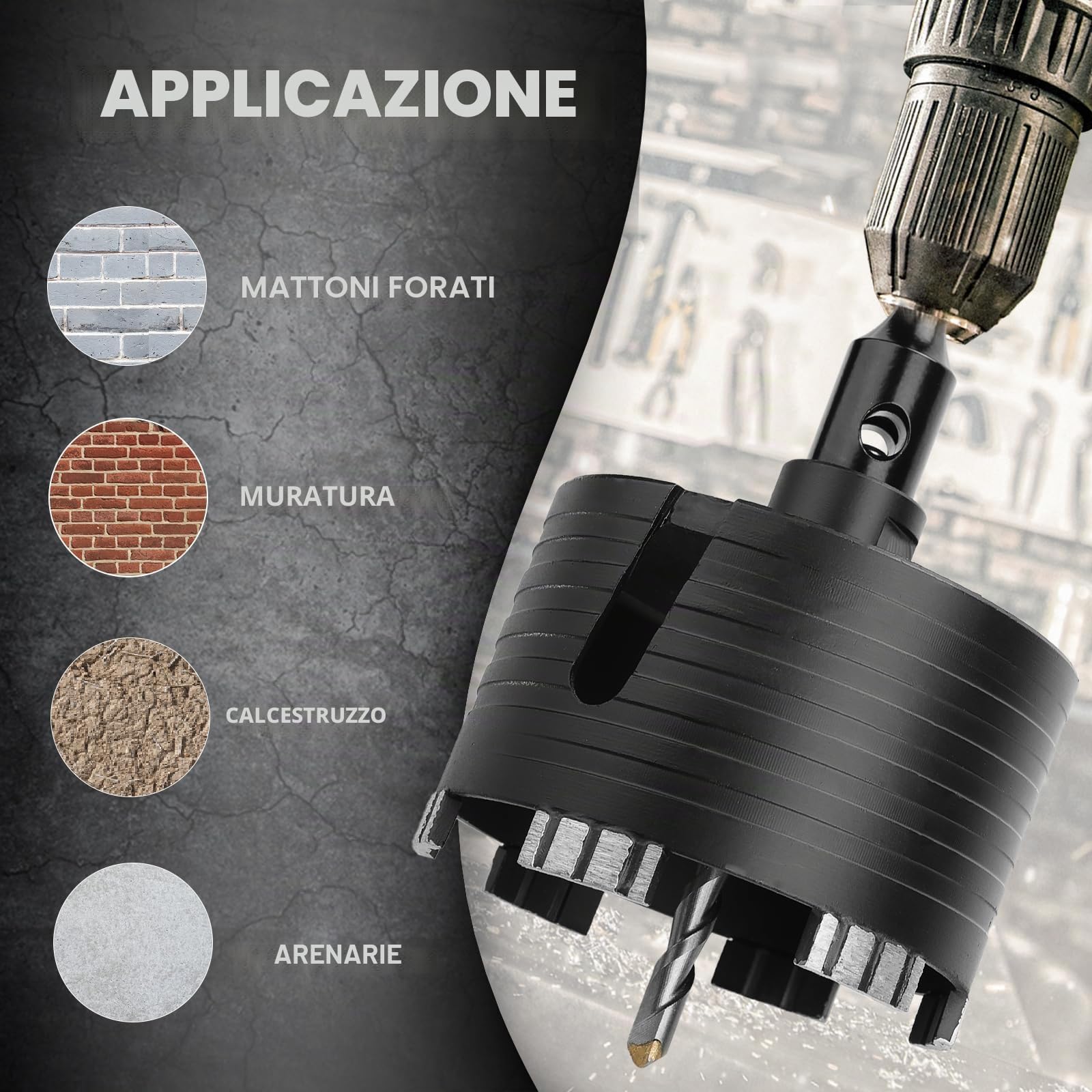 Corona da 162 mm con attacco M16, adattatore SDS Plus, 110 mm, per muratura, arenaria calcarea, mattoni, pietra, put