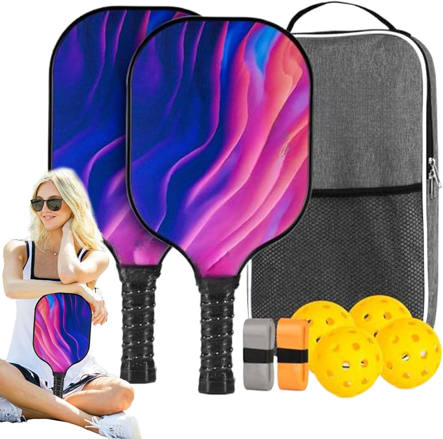 Pickleball Racket - Comfort Grip Sports Rackets | Lightweight Professional Ergonomic Fiberglass Sports Accessories for Boy Indoor Girl Exercise Outdoor Home Men Women