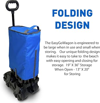 Deluxe Folding Beach Wagon Big Wheel Beach Cart w/Folding Beach Table and Side Umbrella Holders