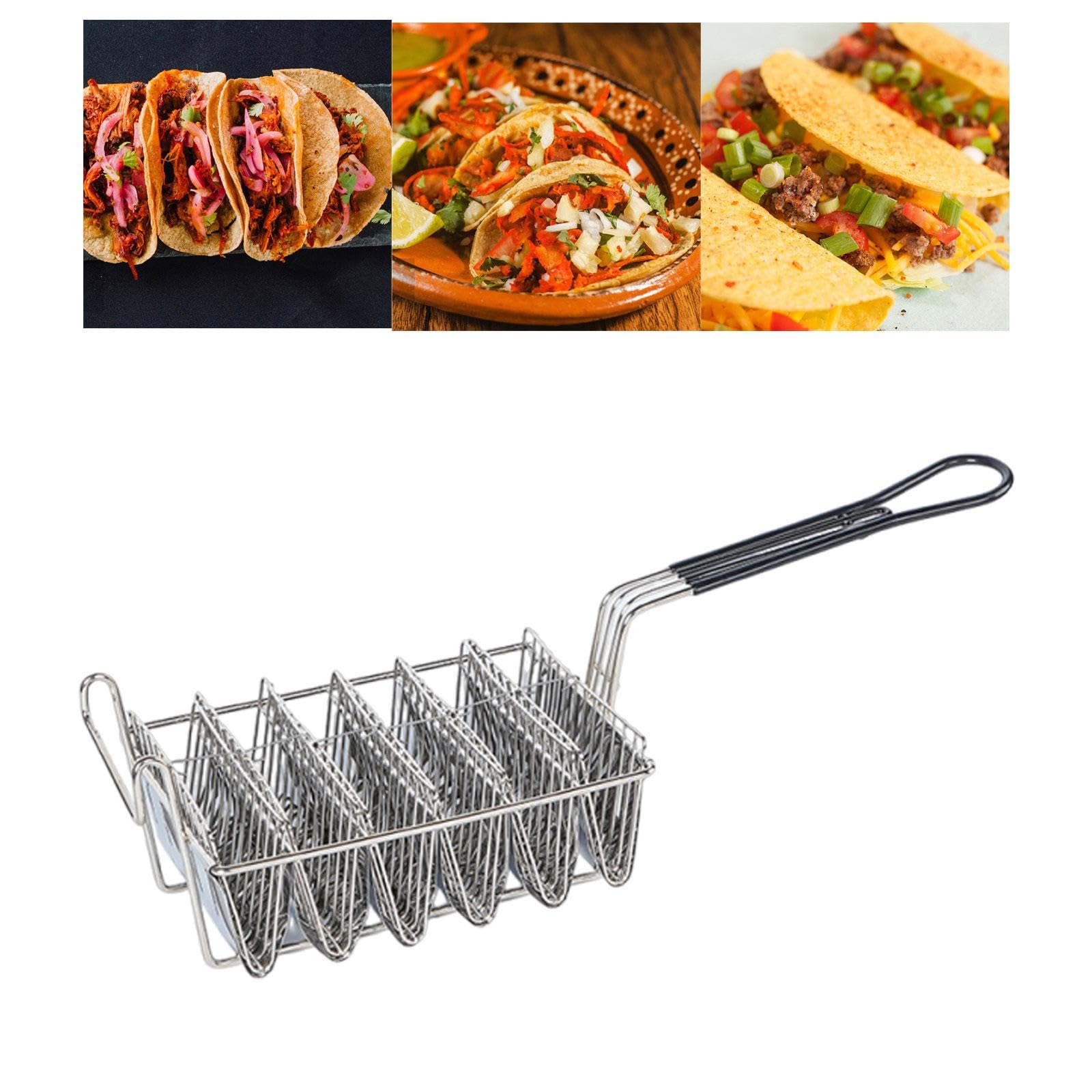 Taco Frittierkorb V Förmig Edelstahl Praktische Hakenkonstruktion Stabiler Griff Korrosionsbeständig Leicht zu Reinigen für Private Feste Buffets, 6 Fächer