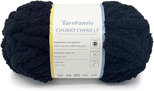 YarnFamily Juego de hilo de chenilla grueso, hilo para hacer mantas, hilo para tejer jumbo, hilo ideal para tejer y tejer, 8 onzas, 31 yardas, color