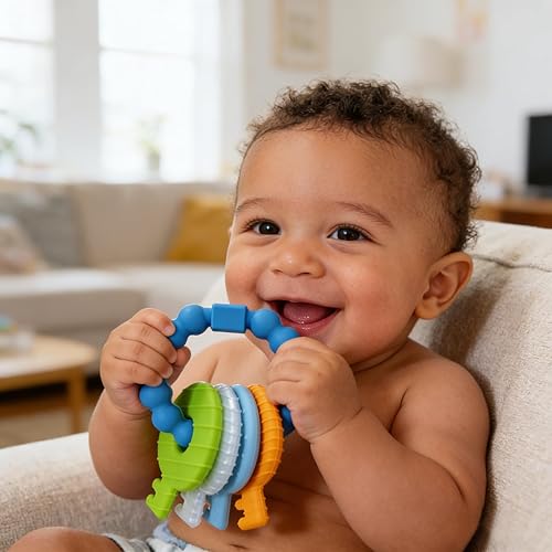 Miniatura 6 de Juguetes Mordedores de Llaves para Bebés, Juguetes de Dentición de Silicona para 3-18+ Meses, Juguete de Llaves de Dentición para Bebés - Textura