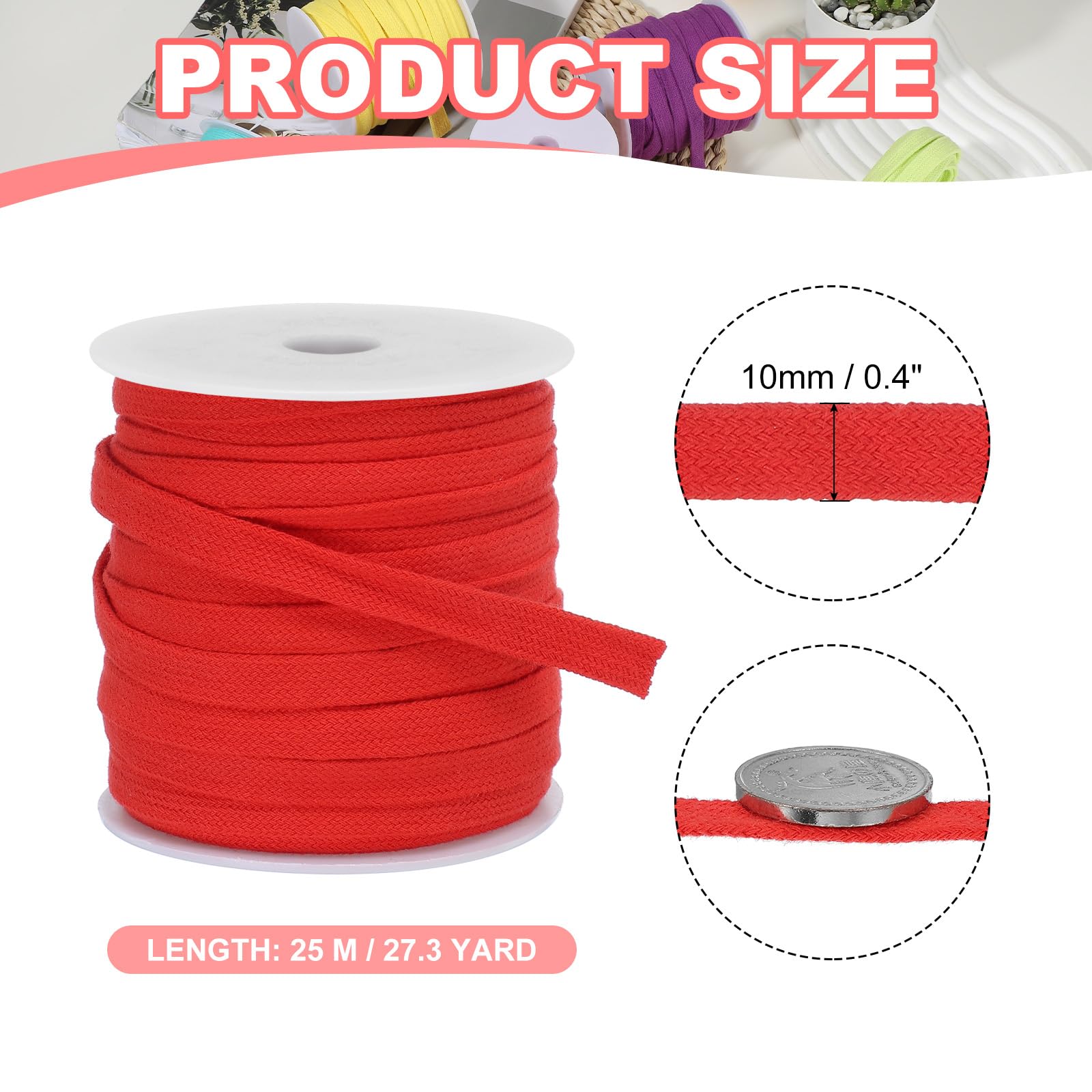 PATIKIL Flat Drawstring Cord 10mm x 27 Yd - Image 2