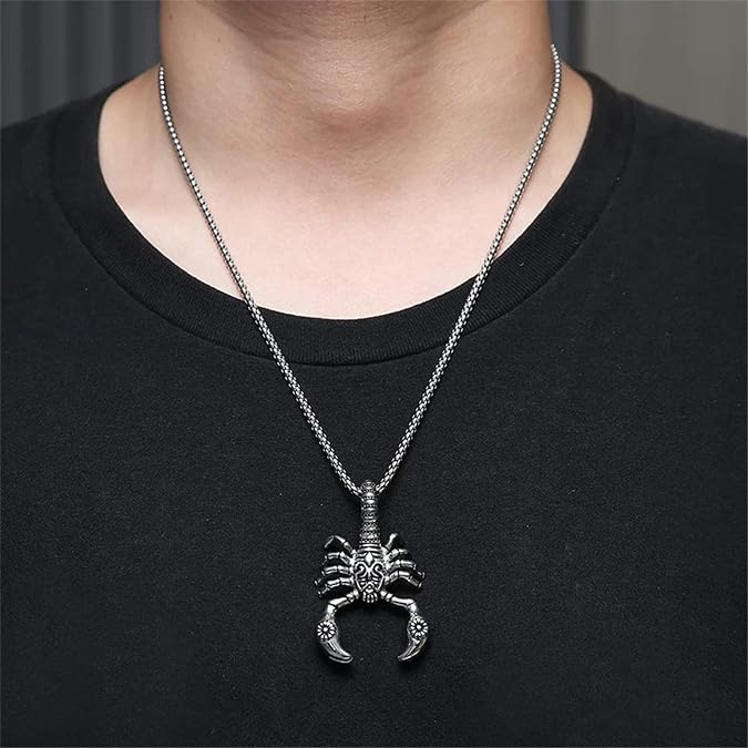 Dreuyet Scorpion Pendant Necklace for Men Women Large Titanium Steel Punk Hip Hop Scorpion Necklace Scorpio Zodiac Constellation Charm Pendant Jewelry Gift